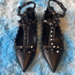 Valentino Noir Rockstud Caged Flat